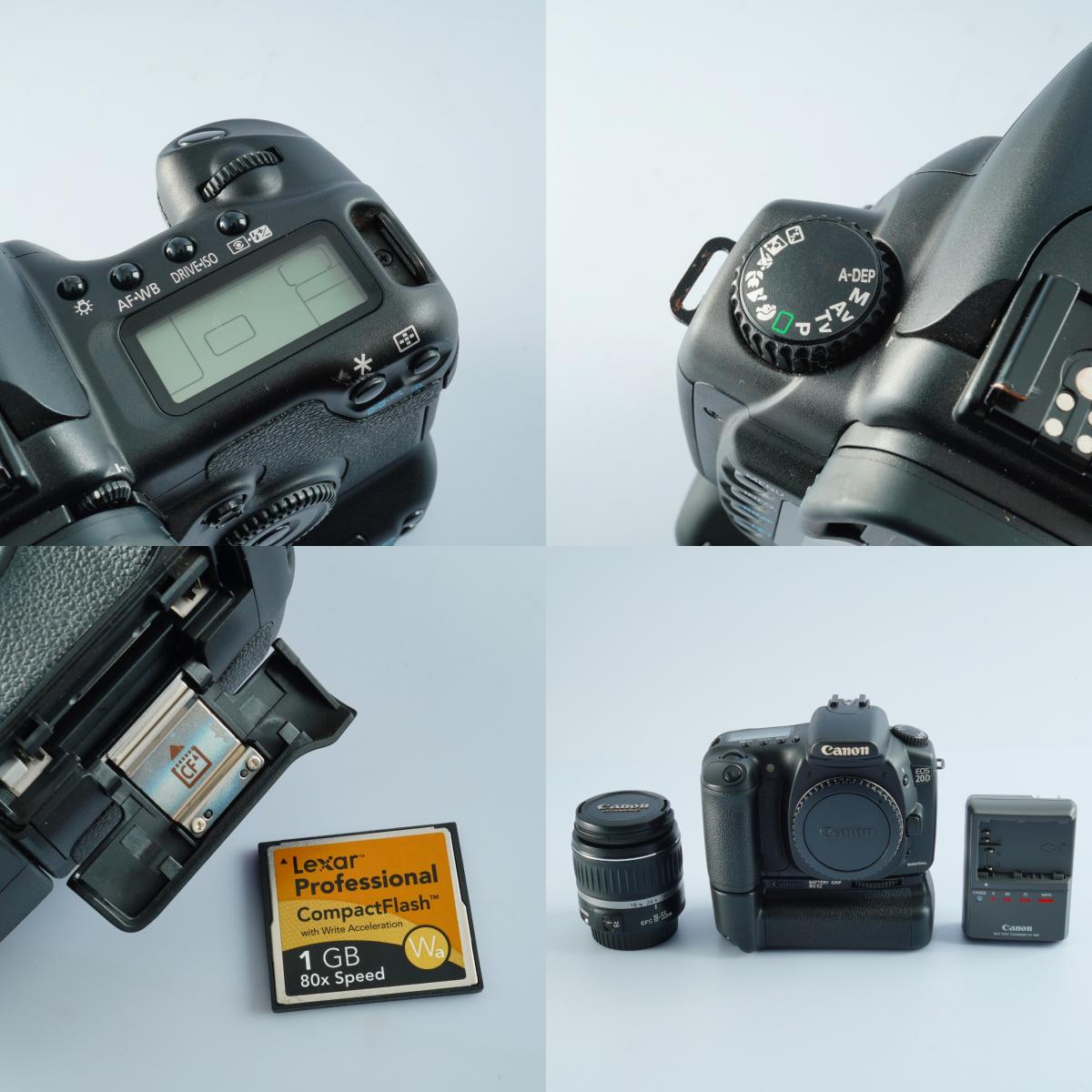 Canon EOS 20D + EF-S 18-55mm F/3.5-5.6Ⅱ USM + BG-E2 + CF 1GB デジタル一眼レフカメラ
