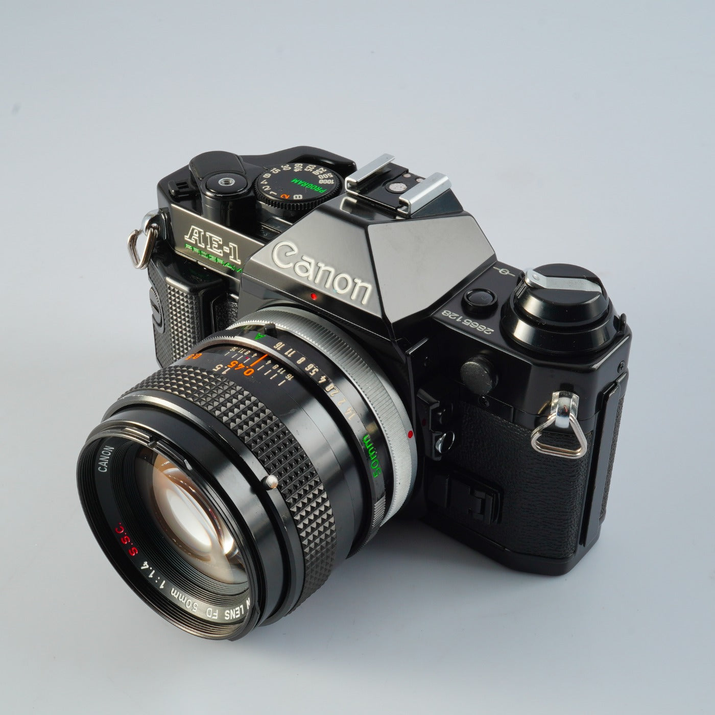 【CLA’d】 Canon AE-1 Program Black + FD 50mm F/1.4 S.S.C. MF フィルム一眼レフカメラ