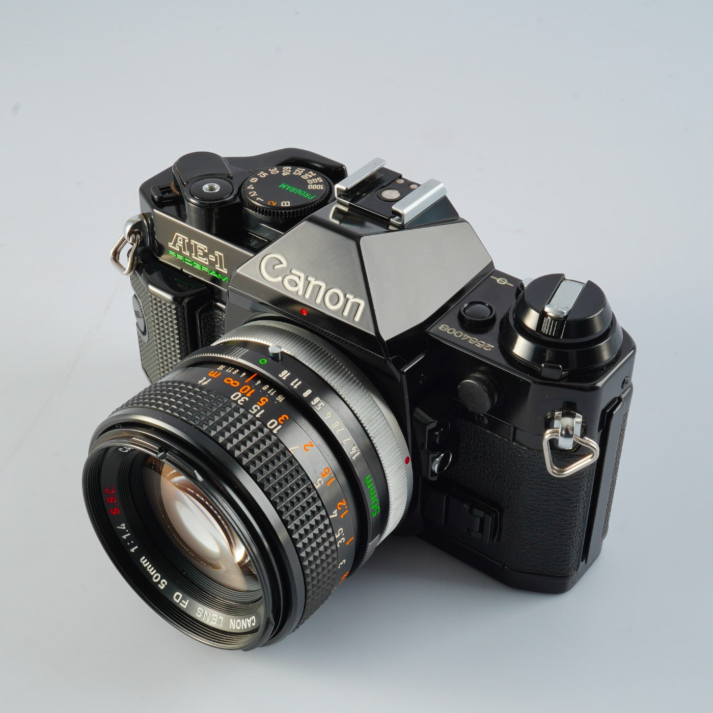【CLA’d】 Canon AE-1 Program Black + FD 50mm F/1.4 S.S.C. MF フィルム一眼レフカメラ
