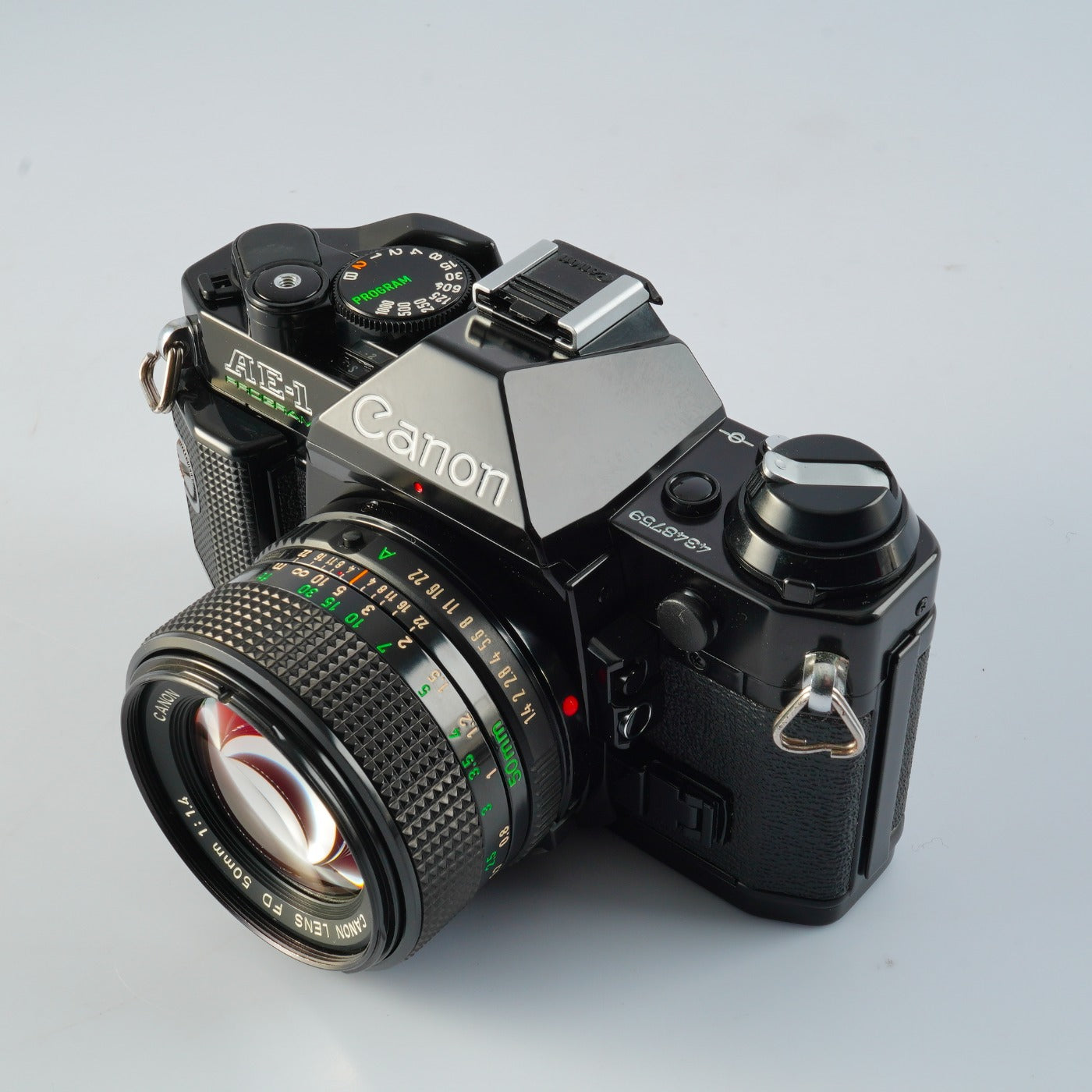 【CLA’d】 Canon AE-1 Program Black + New FD 50mm F/1.4 MF フィルム一眼レフカメラ