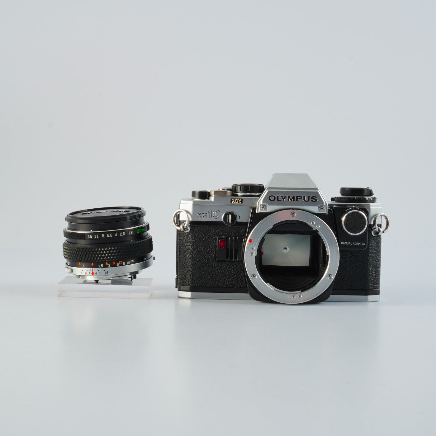 【SERVICED】 OLYMPUS OM-10+ F. ZUIKO AUTO-S 50mm F1.8 + Manual Adapter MF フィルム一眼レフカメラ