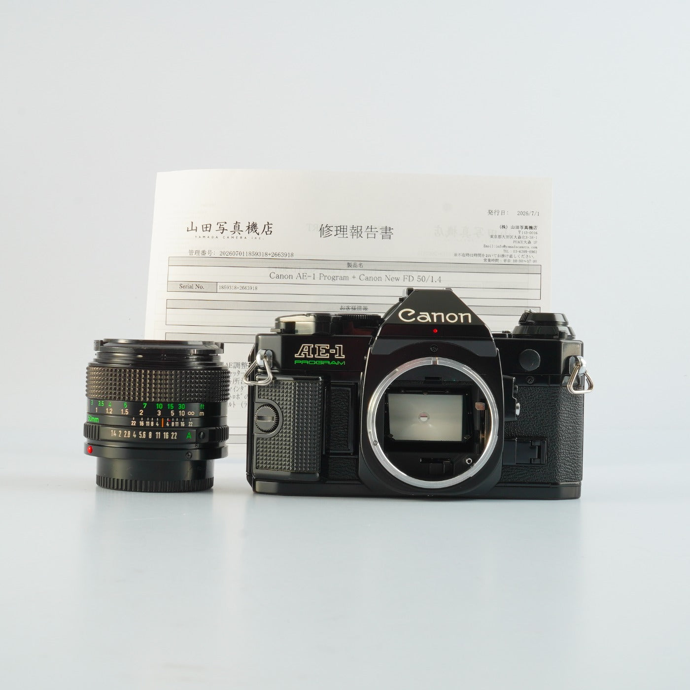 【SERVICED】 Canon AE-1 Program Black + New FD 50mm F/1.4 MF フィルム一眼レフカメラ
