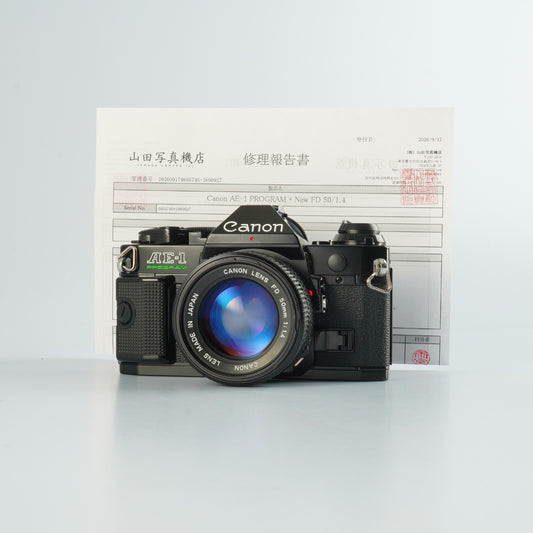 【Serviced】 Canon AE-1 Program Black + New FD 50mm F/1.4 MF フィルム一眼レフカメラ